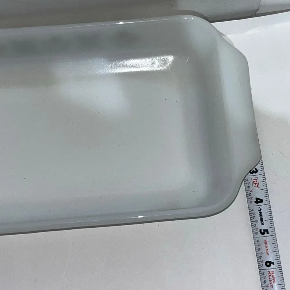 Fire King‎ White Anchor Hocking Meadow Green Flower Glass Loaf Dish Pan